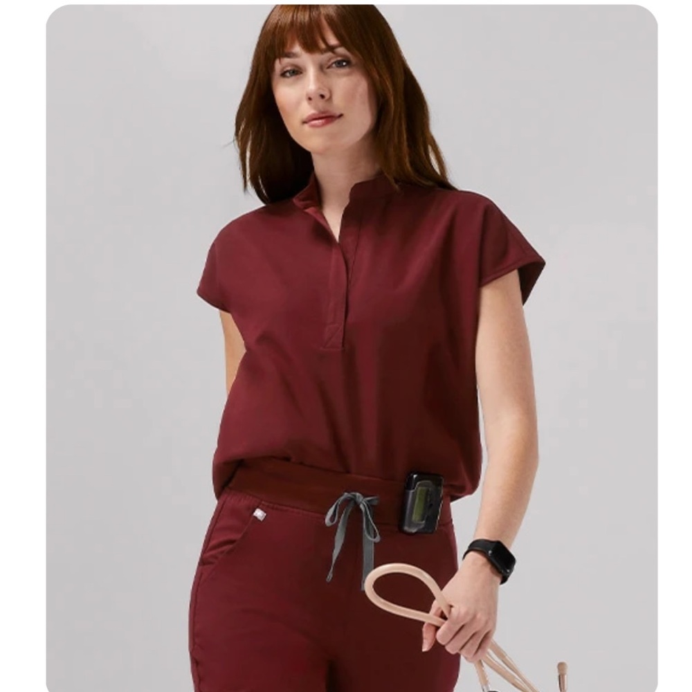 FIGS Women's Deep Red Top‎ Rafaela Oversized Scrub Top
